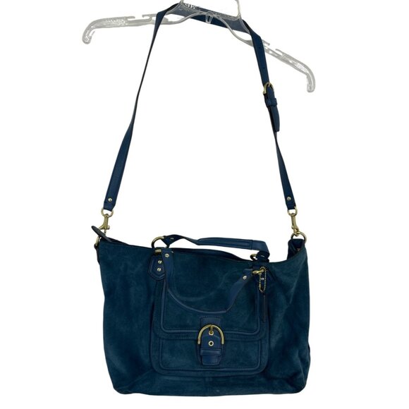 Coach Campbell Izzy Teal Tote Suede Bag w/ Shoulder Strap - Picture 1 of 16